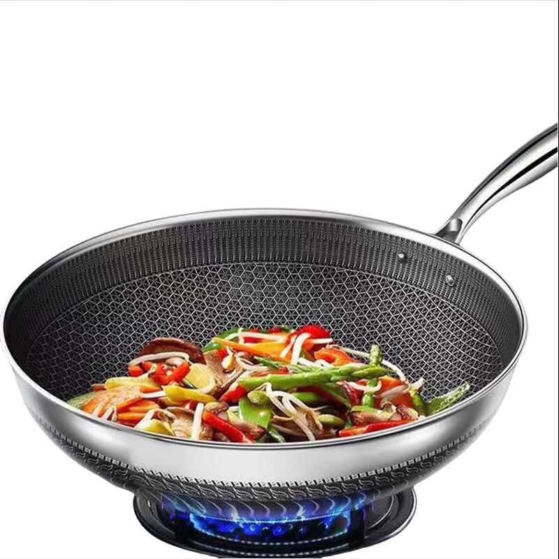ShangHeng 316L Stainless Steel Honeycomb Wok with Metal Lid