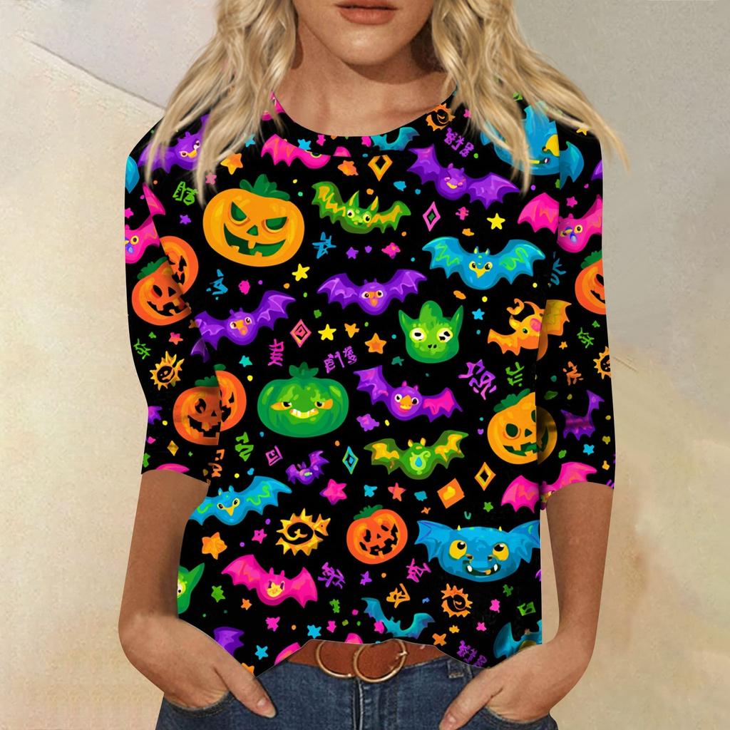 Women's Tops Three-quarter Sleeve Shirt V-neck Loose Casual Shirt Print T-shirt