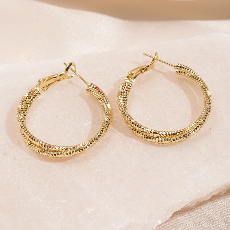 Heavy Industry Geometric Round Cross Silver Needle Earrings Simple Niche Earrings