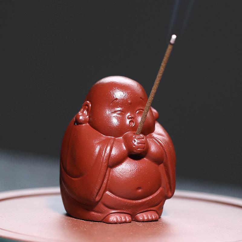 Fioletowa Piaskowa Pet do Herbaty Budda Maitreya Bogactwa Mała Ozdoba Figurka Rzeźba Buddy Wkładka na Kadzidło Ceramiczne Rzemiosło
