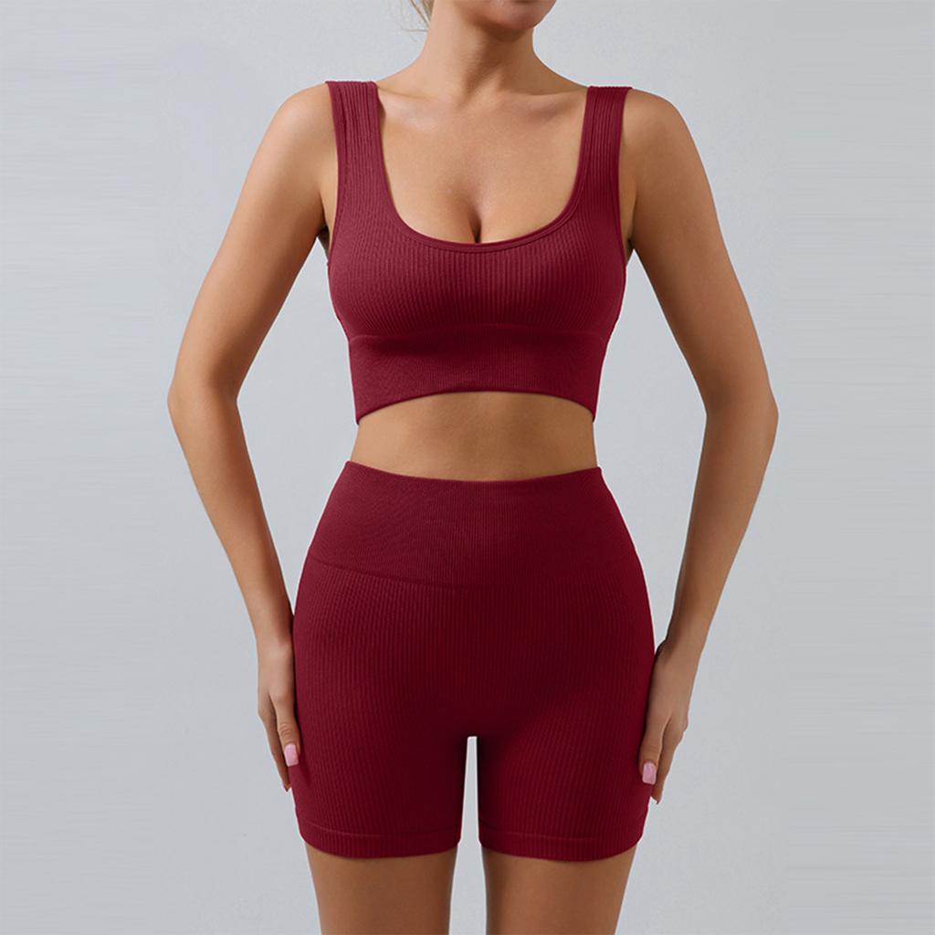 Completo da Allenamento Costine Senza Cuciture per Donna Due Pezzi Top Corto Sportivo e Pantaloncini a Vita Alta Abbigliamento Sportivo Outfit Yoga