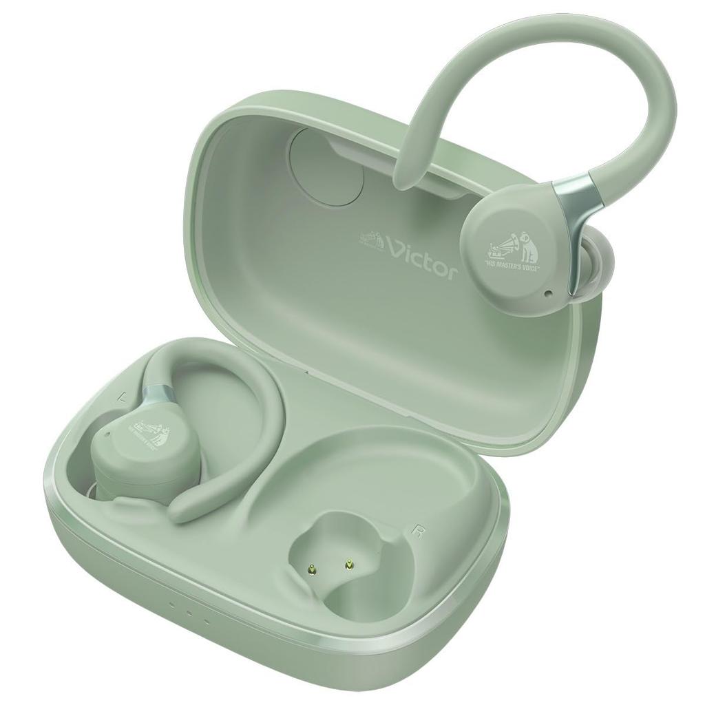 JVC Kenwood Victor Wireless Bluetooth Noise Ear with Waterproof and Dustproof Up to 40 Hours of Green HA-EC77T-G Earbuds, 5.4, Cancelling, Hooks,