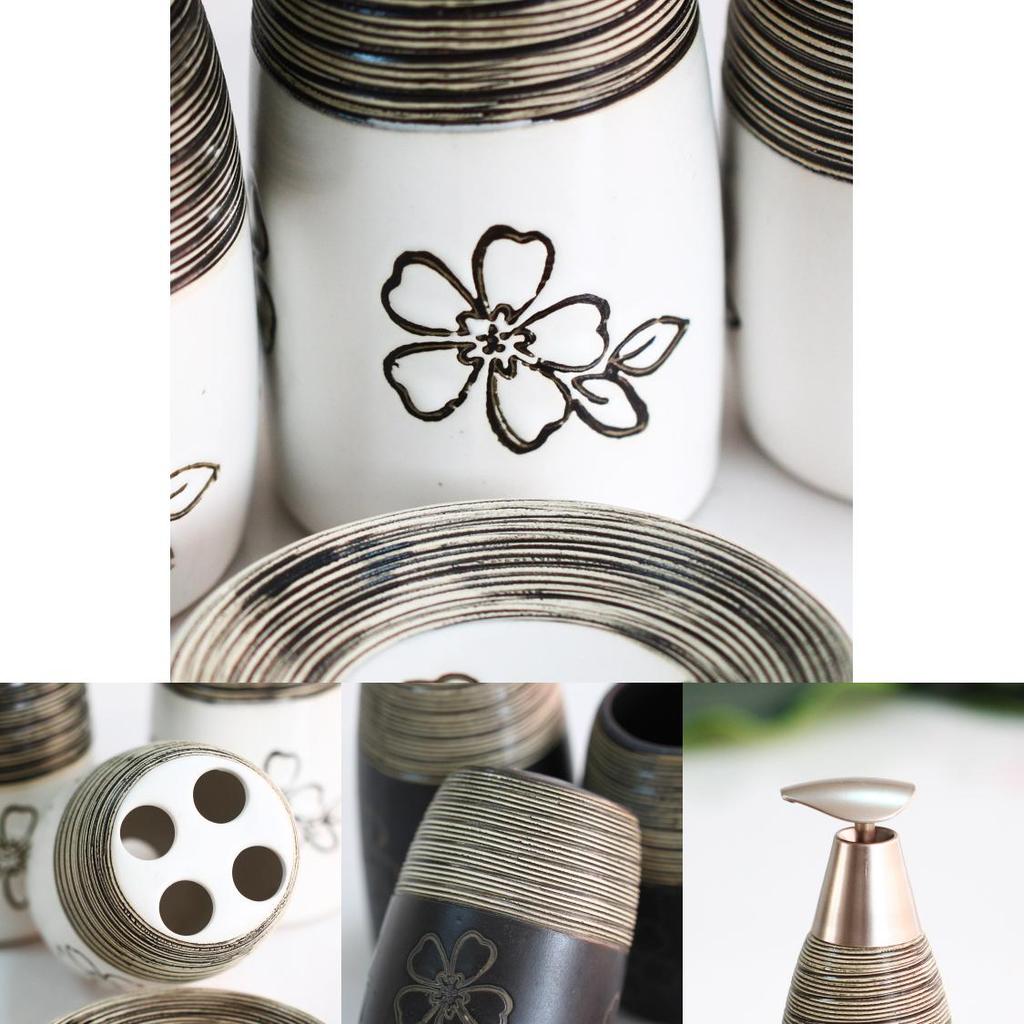 Premium Ceramic Bathroom Set With Flower Pattern For Gifts And Holiday Use