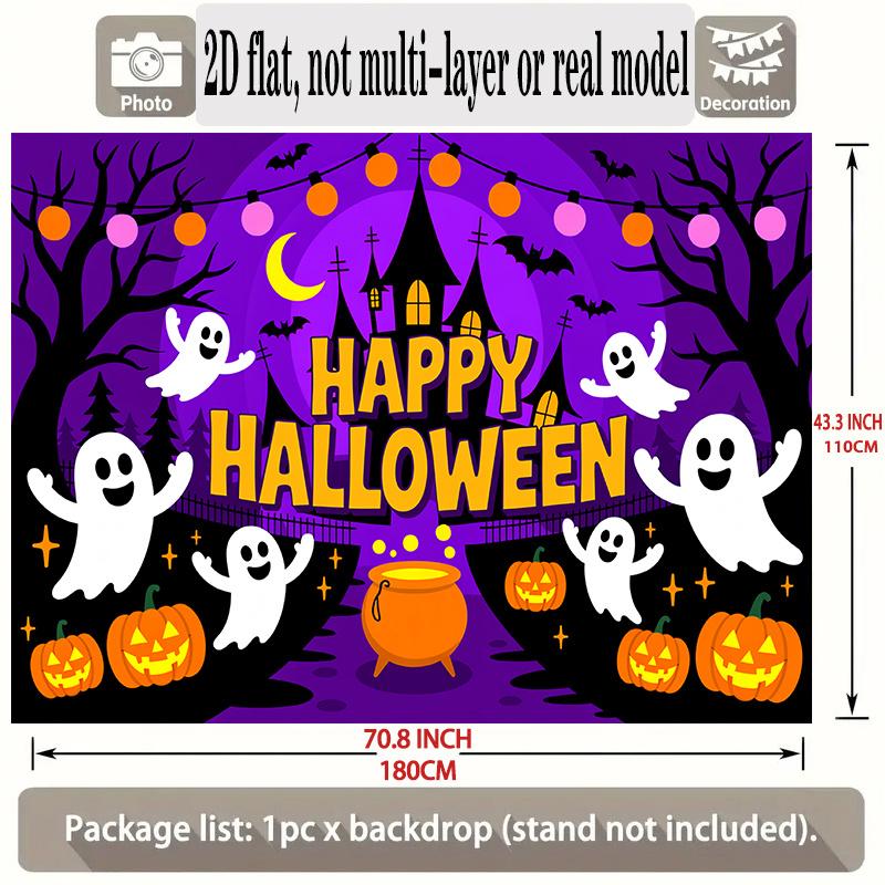 Party Backdrop Halloween Castle Purple Flat Banners Spooky Ghosts Pumpkins Celebrations Event Backdrop Decoration Front Door Decor