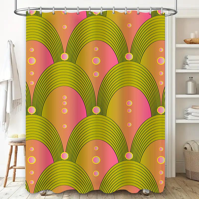 Modern Bathroom Shower Curtain Vivid Graphic Print with Yellow Green Pink Circles Waterproof Fabric for Bath Decorations – Easy