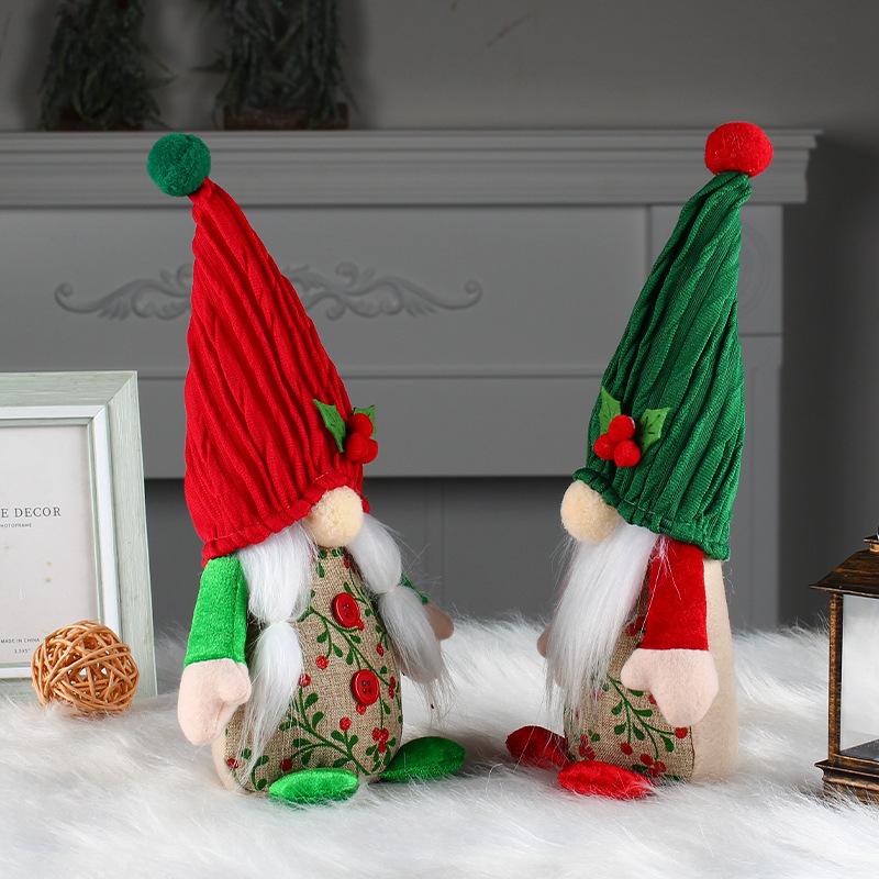Cute Cherry Faceless Doll Creative Red And Green Hooded Dwarf Standing Old Man Doll Desktop Decoration