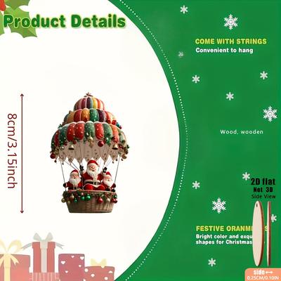12 Stück Weihnachtsbaum 2D Holz Hänge Dekoration Set mit Mobile Weihnachtsmann und Heißluftballon-Weihnachten Perfektes Feiertagsgeschenk Deko