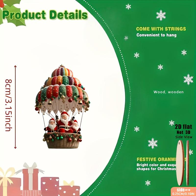12pcs Christmas Tree 2D Wooden Hanging Decoration Set with Mobile Santa Claus and Hot Air Balloon-Xmas Perfect Holiday Gift Deco