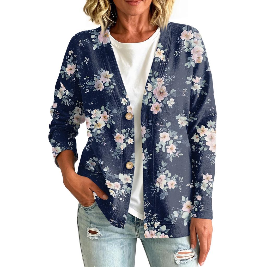Women's Vintage Floral Print Button Front Jacket for Casual Outdoor Wear