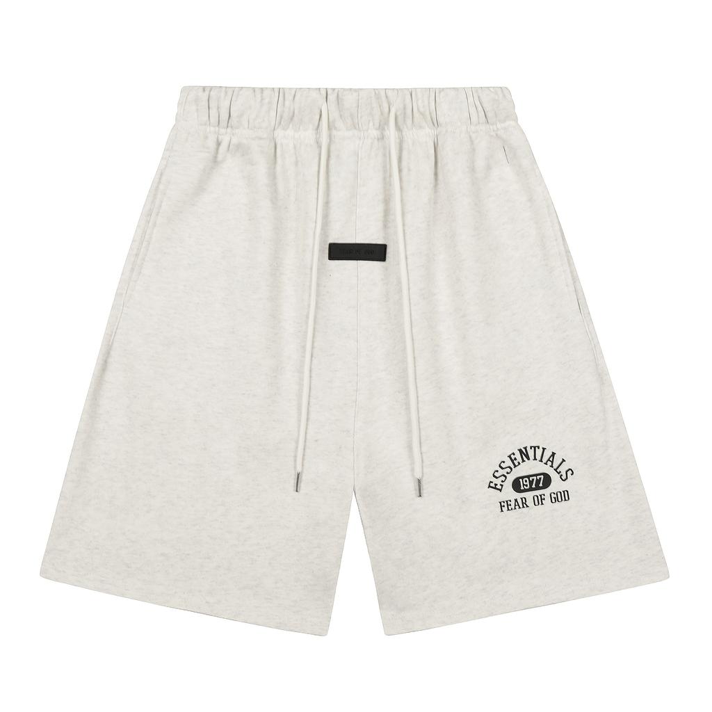 Fear of God Essentials 1977 Arch Logo Print Sweat Shorts Unisex Loose Cotton Drawstring Casual Sports Shorts 3 Colors
