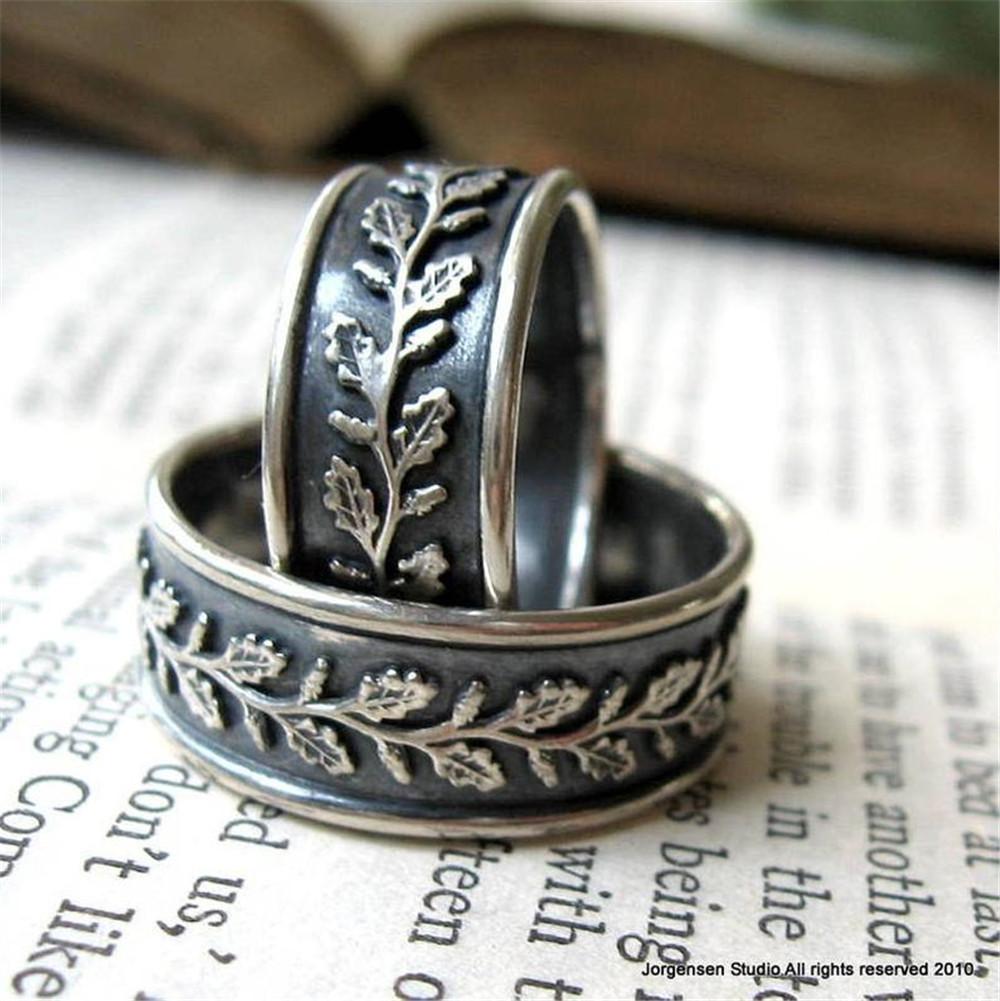 Vintage Snidad Bladgren Mönster Ring För Kvinnor Antik Koppar Färg Bohemiska Retro Accessoarer Vigselring Smycke Present
