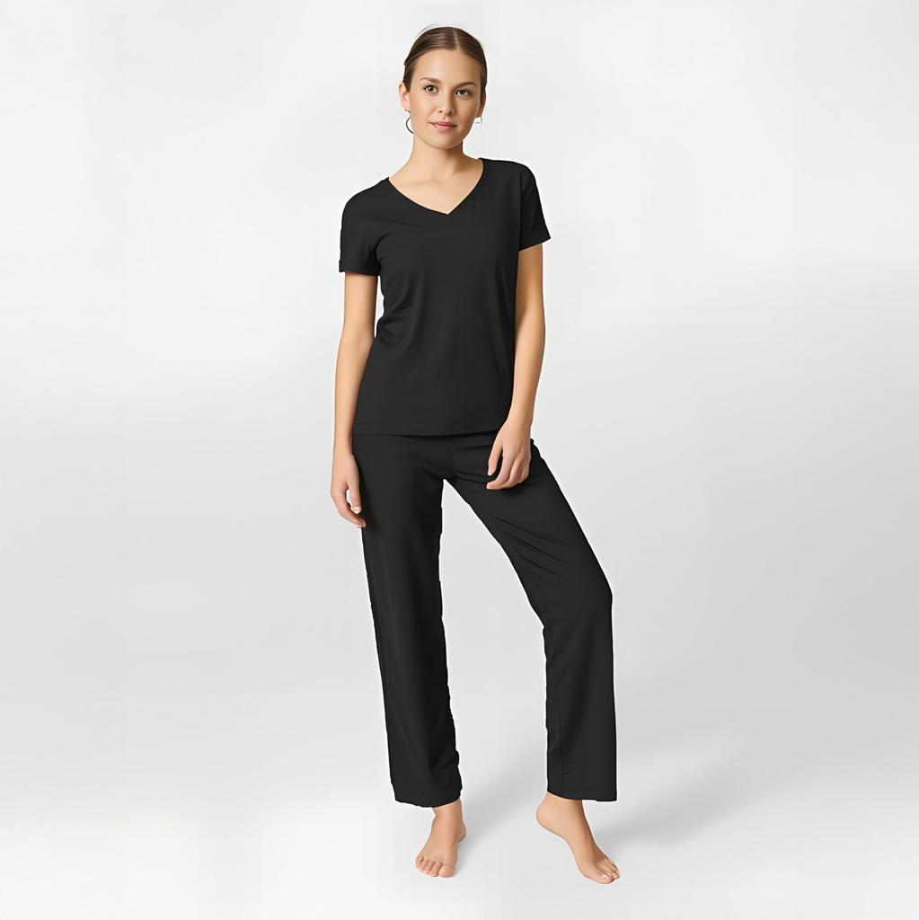 KICKEE Pajama Short Sleeve Top and Long Made with Viscose Soft and Women's Set, V-Neck Pants, (Bamboo-Derived) Material, Moisture-Wicking Breathable,