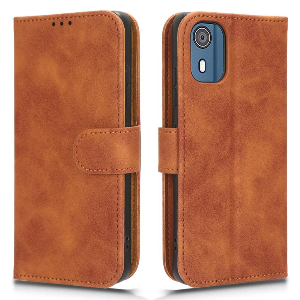 

For Nokia C02 Skin-touch PU Leather Case Wallet Stand Protective Phone Cover Brown