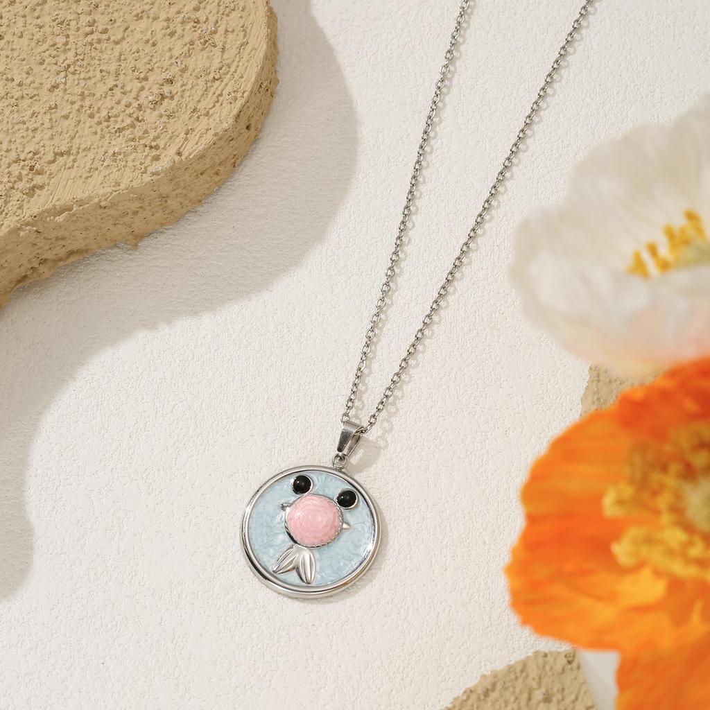 304L Stainless Steel Necklace with Enamel Fish Pendant - Gold & Silver Two-Tone Design