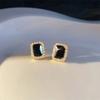 High Quality Light Luxury Inlaid Black Square Zircon Earrings for Women French Vintage Elegance Party Weddings Jewelry Accessori