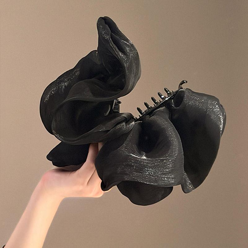 Elegant Hair Barrettes Soft Pleated Chiffon Flower Banana Hair Clips Anti Slip Holder Women Daily Wedding Party Hair Accessories