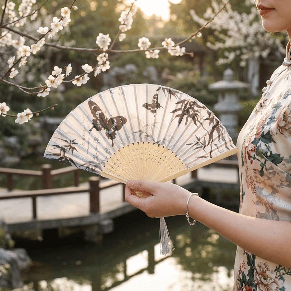 Chinese Style Silk Hand Fan Ink Wash Painting Dance Fan Elegant Retro Fan  Hanfu Cheongsam