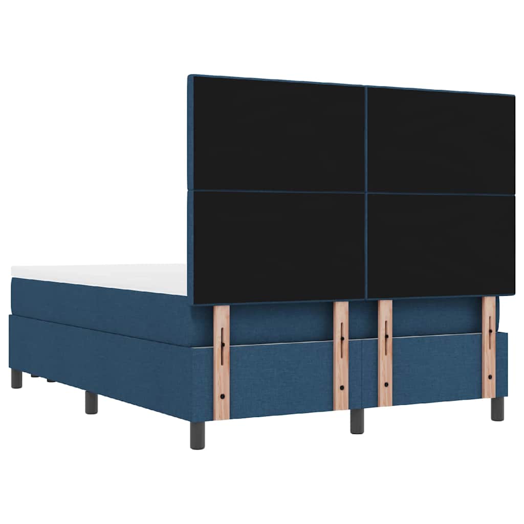 Box Spring Bed with Headboard Blue 140 X 190 Cm Fabric