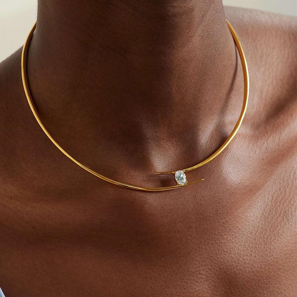 New Korean Style Minimalist Shiny Zircon Inlaid Brass Geometric Water Drop Dainty Women Necklace As Pic золотой