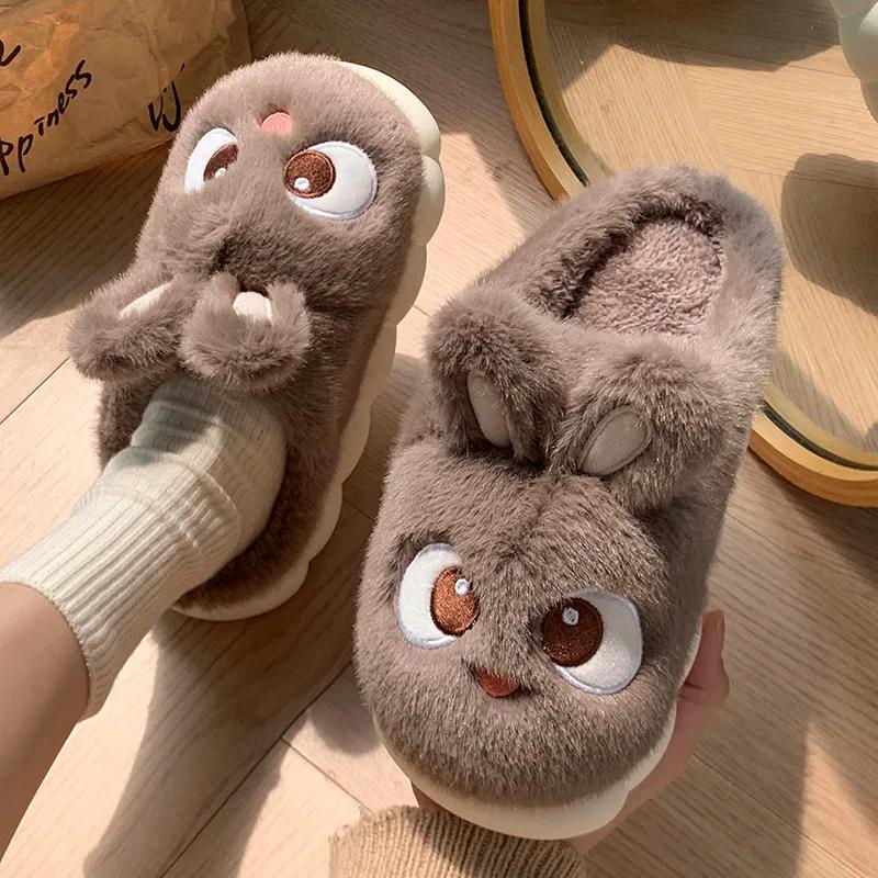 Mode Neue Damen Flauschige Cartoon Kaninchen Baumwollpantoffeln für Winter Indoor Schlafzimmer Hausschuhe Hasenohr Haus Memory Foam Pantoffeln