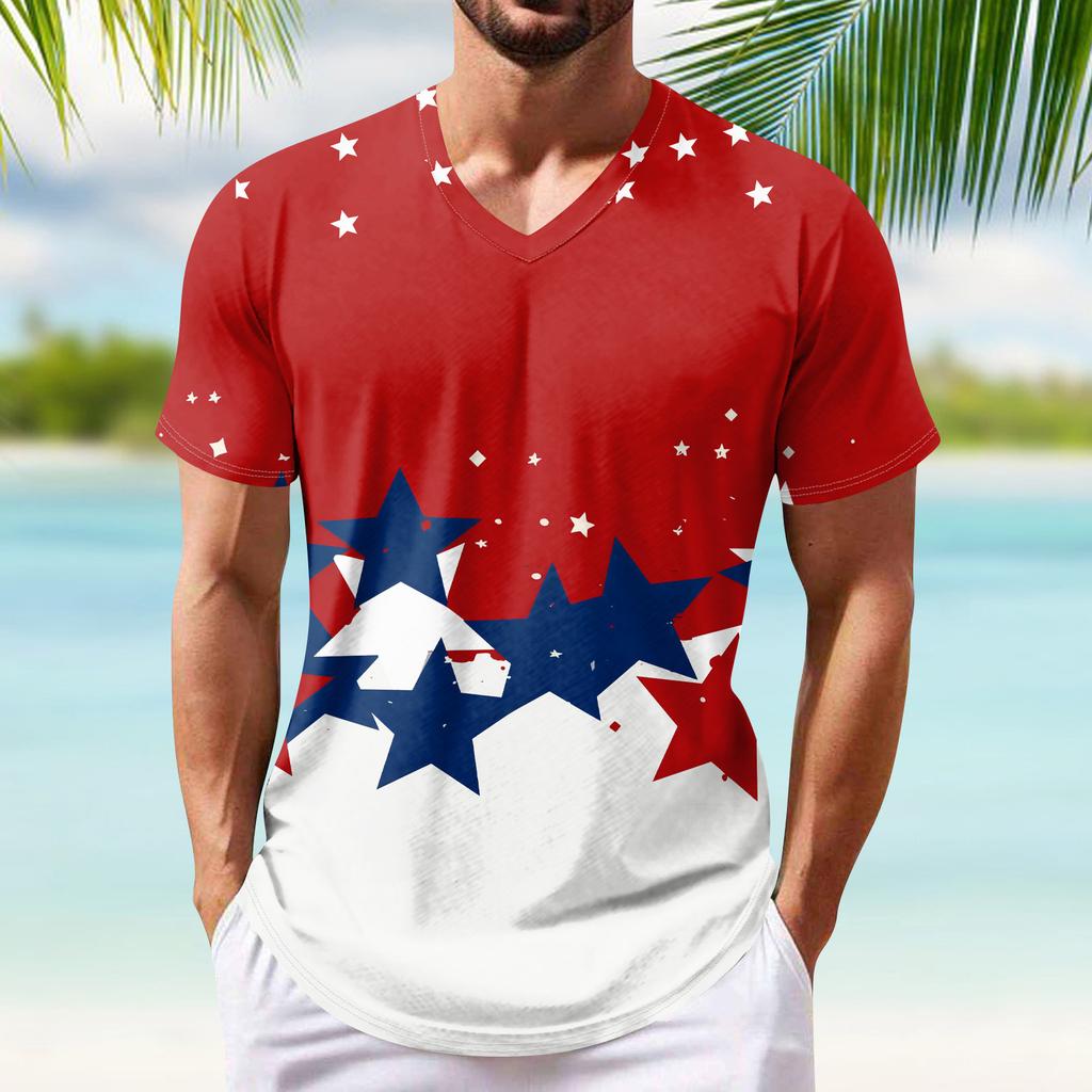 Summer Men's Popular T-shirt Printed V-neck Short Sleeved T-shirts