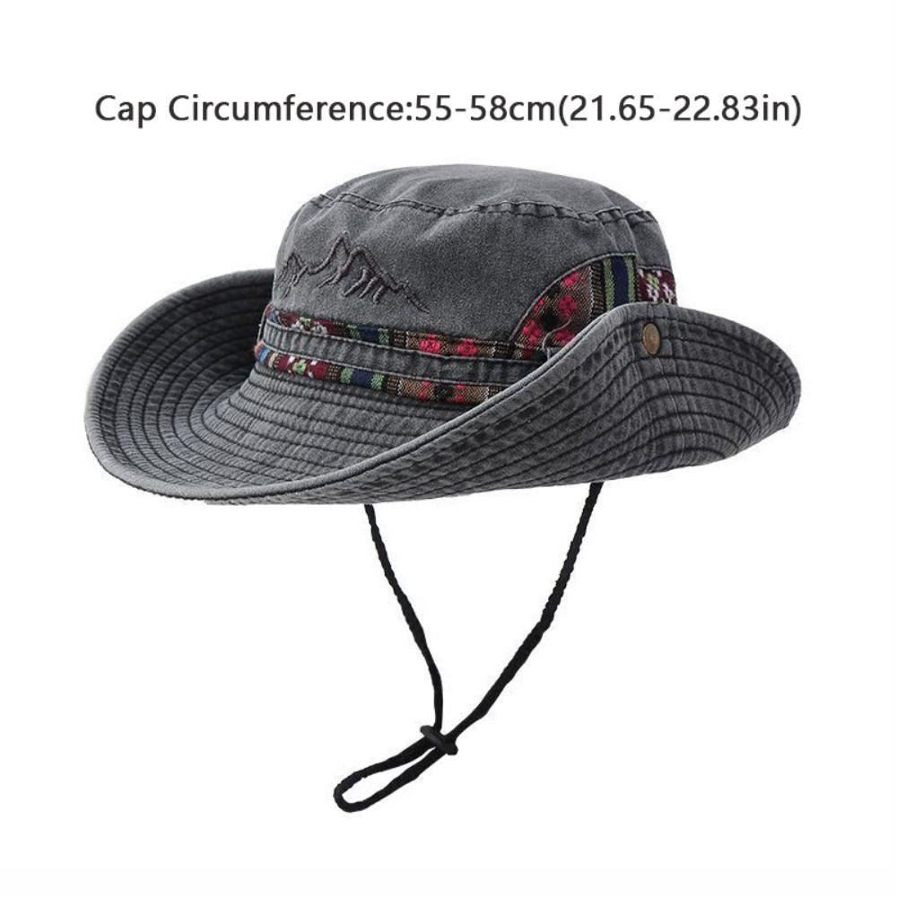 with Windproof Strap Cowboy Bucket Hat Denim fabric Panama Hat Fisherman Cap  for Camping Hiking