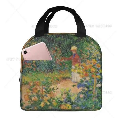 Monet Art Painting Lotus Flowers Lunch Bag Small for Men Women Kids Outdoor Picnic Work School Lunch Box Bag Insulated Gift