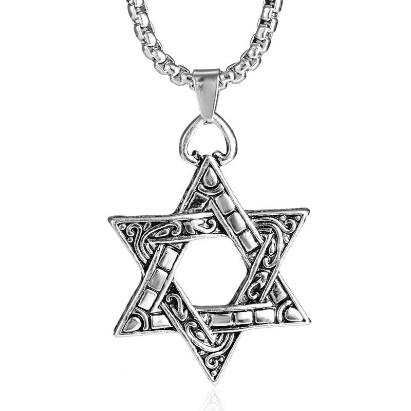 Stainless Steel Jewelry Titanium Steel Necklace Men's Retro Double-sided Six-pointed Star Alloy Pendant Personality Hip Hop Accessories
