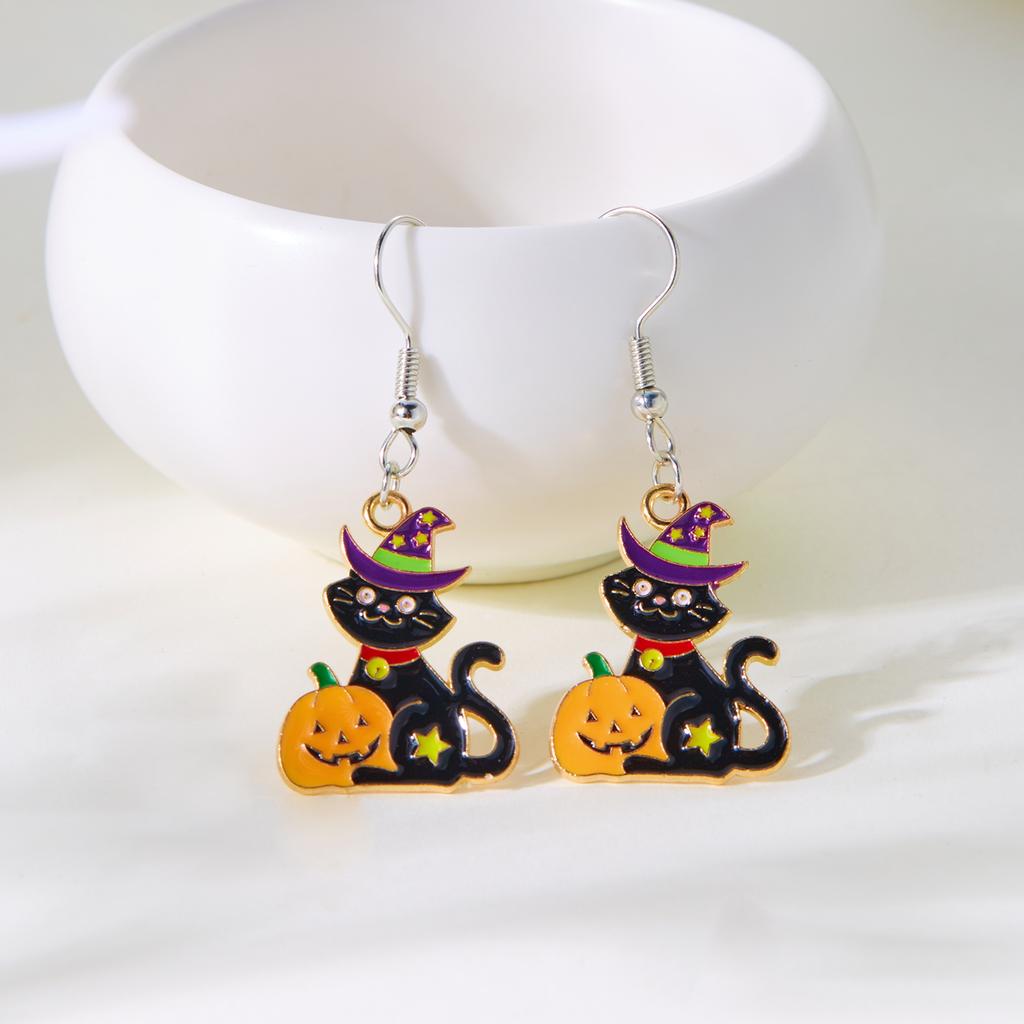 Korean Cute Bowknot Black Cat Drop Earrings for Women Enamel Animal Kitten Balloon Star Moon Earring Girls Party Jewelry Gift