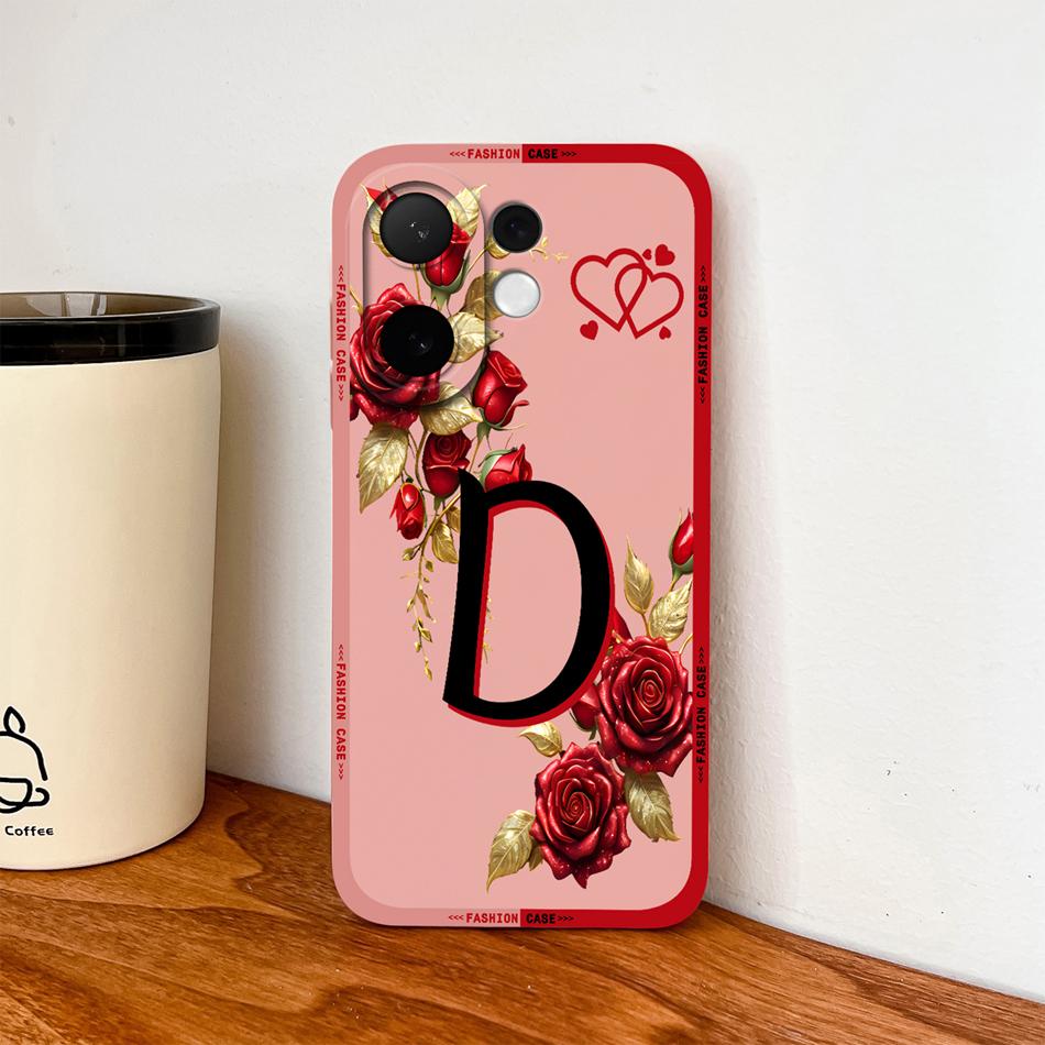For Vivo V60 Lite 5G Phone Case Fashion Rose Letters Soft Liquid Silicone Housing For Vivo V 60 Camera Coverage Anti Drop Shell