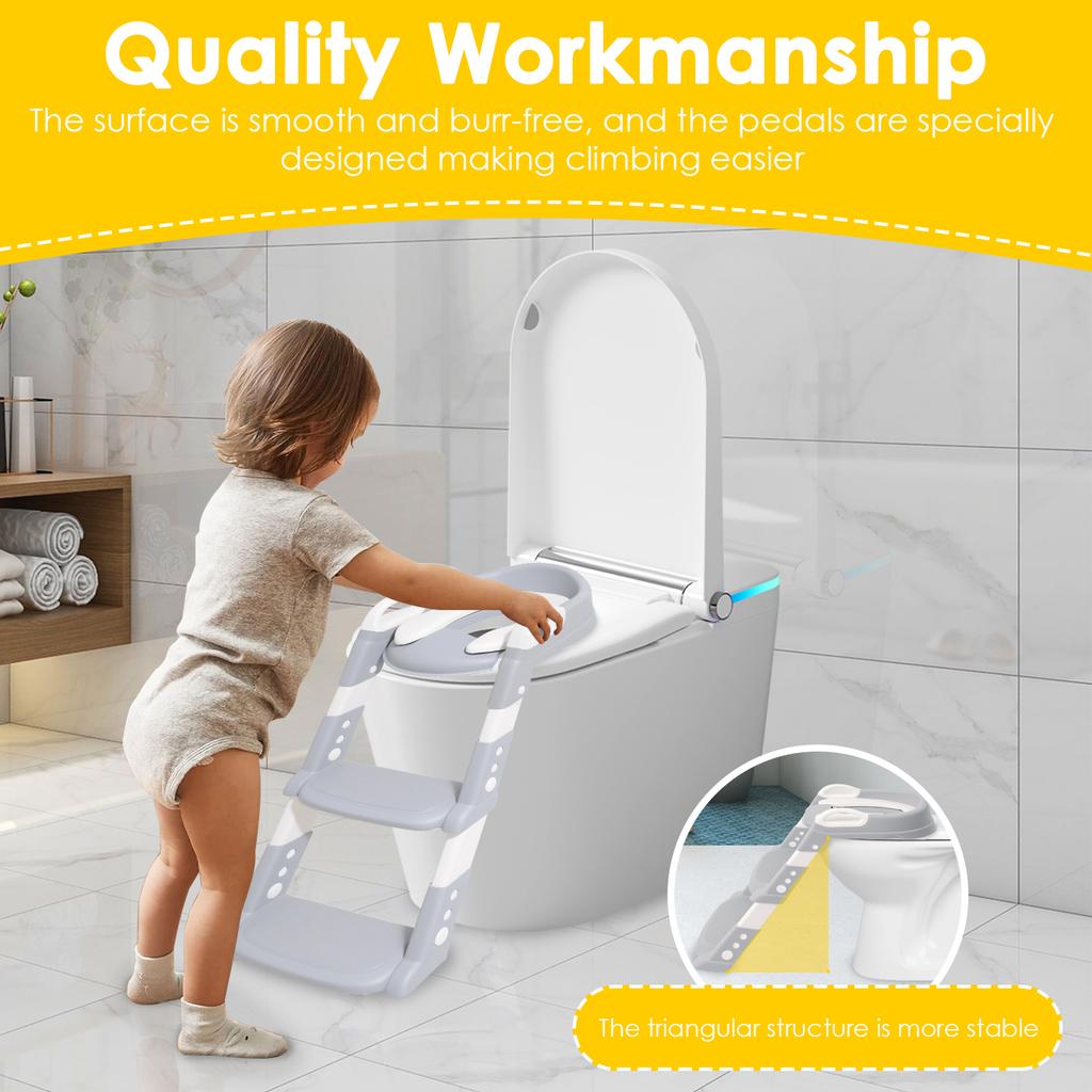 Potty Training Seat Ladder Comfortable Adjustable Height 2 in 1 Potty Training Toilet With Anti Slip Pad for Kids Boys Girls
