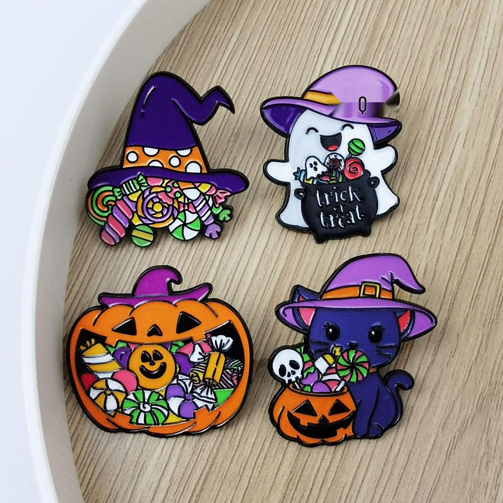 Children's Cartoon Halloween Badges: Ghost & Pumpkin Candy Brooches