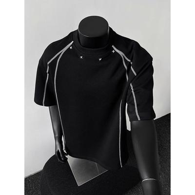American High Street Bright Line T-shirt Short-sleeved Men's Summer Loose Round Neck Drop Rotator Sleeve Top