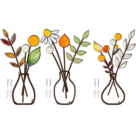 3 Stück/Set Metall Blumenvase Wandskulptur 3D Hohl Eisendraht Pflanzenvase Wandornament Zuhause Büro Wohnzimmer Badezimmer Küche Wandkunst Schild