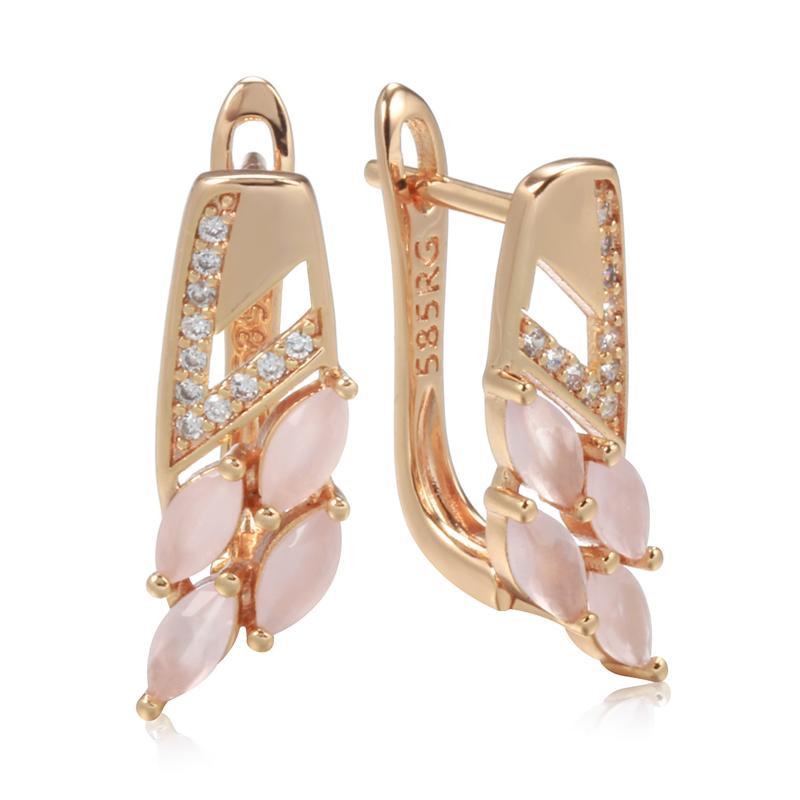 Trendy Pink Natural Zircon Drop Earrings For Women Rose Gold Unusual Geometry Earrings Luxury Bride Wedding Jewelry