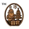 Christmas Wooden Ornaments 3Pcs Santa Claus And Tree Ornaments, Oval Table Natural Wood Crafts Centerpiece, Solid Desktop Ornament for Home