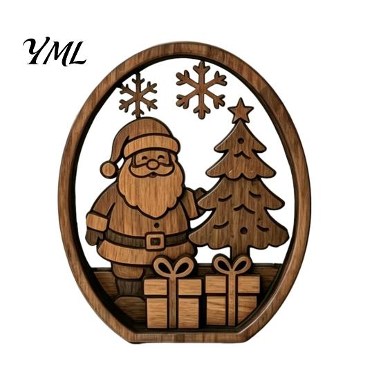 Christmas Wooden Ornaments 3Pcs Santa Claus And Tree Ornaments, Oval Table Natural Wood Crafts Centerpiece, Solid Desktop Ornament for Home