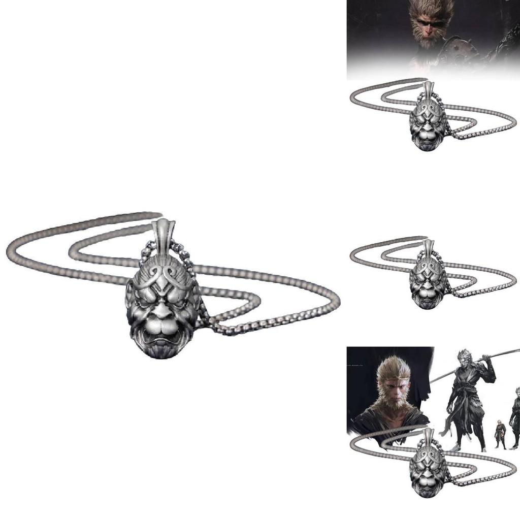 Fashionable New Chinese Retro Sun Wukong Monkey Necklace For Men In Silver Tone