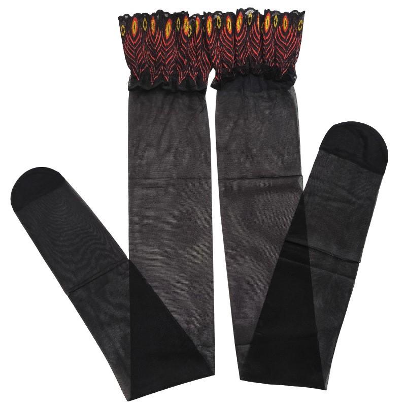 Sexy Women Lace Trim Thigh High thin Stockings Sheer Over The Knee Socks Women Peacock Feather Pattern Stockings Thigh Socks