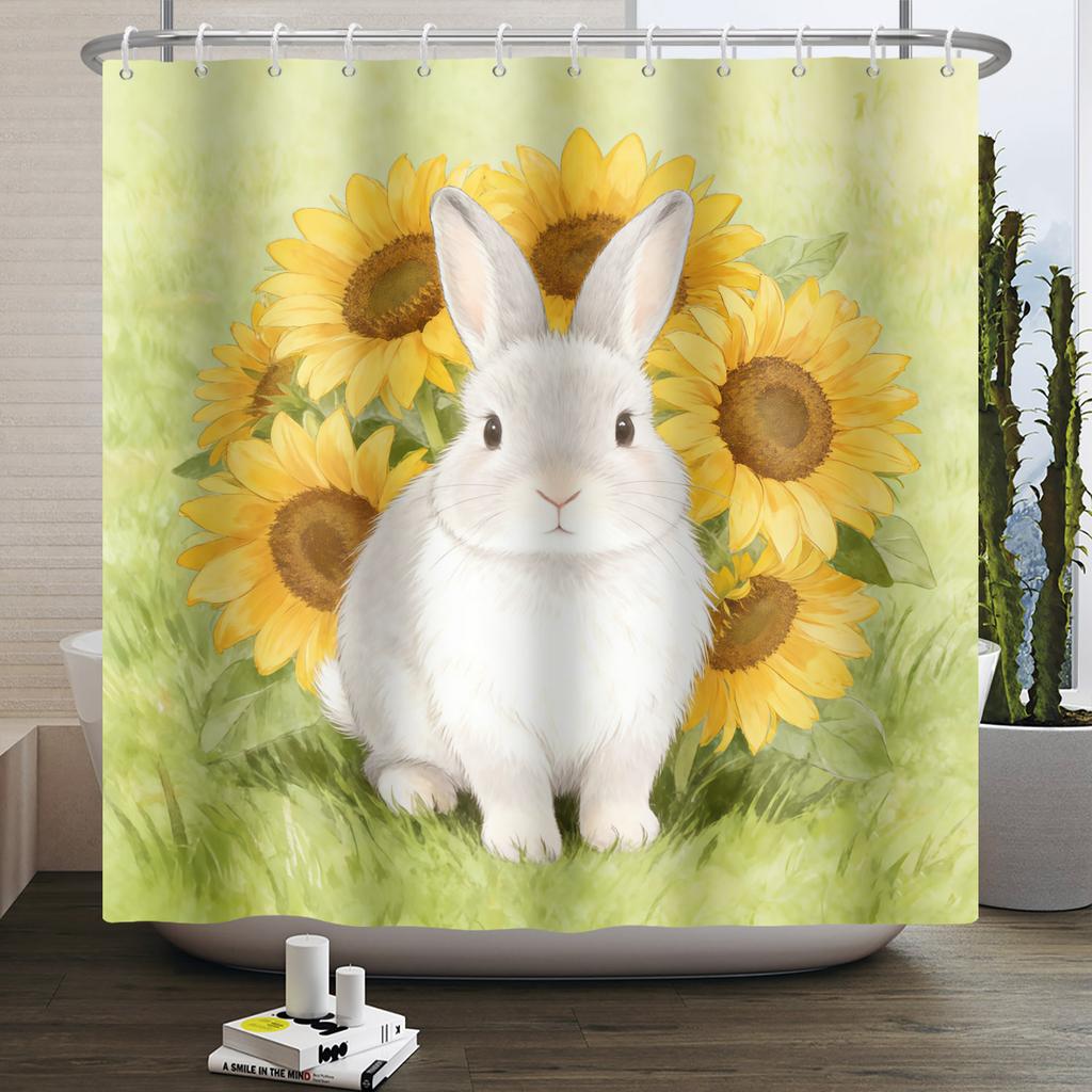 Country Sunflower Theme Waterproof Shower Curtain Wood Texture Barn Door Design Rustic Farmhouse Vintage Style Bathroom Decor