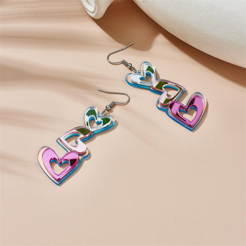 Personalized and Minimalist Niche Illusory Laser Earrings Irregular Love Pendant Long Earrings Hanging Acrylic Earrings