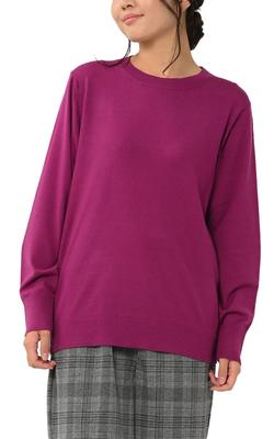 JANJAM Übergröße Strick Lang Basic Rundhals Strick LL Damen Pullover, Ärmel, Oberteil, Lila,