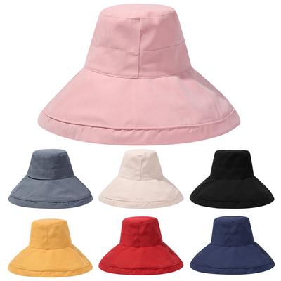 Portable Women With Windproof Rope Wide Brim Big Visors Bucket Hat Beach Cap Sun Hat Fisherman Cap