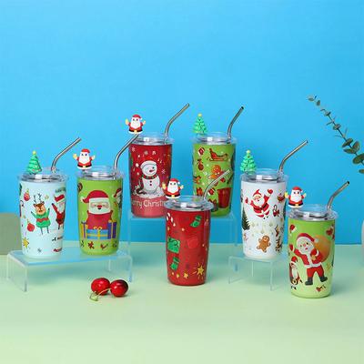 Weihnachtsbecher mit Strohhalm 16 oz Edelstahl Weihnachts-Reisekaffeebecher doppelwandig isoliert Vakuum-Tumbler Weihnachtsmann-Tasse