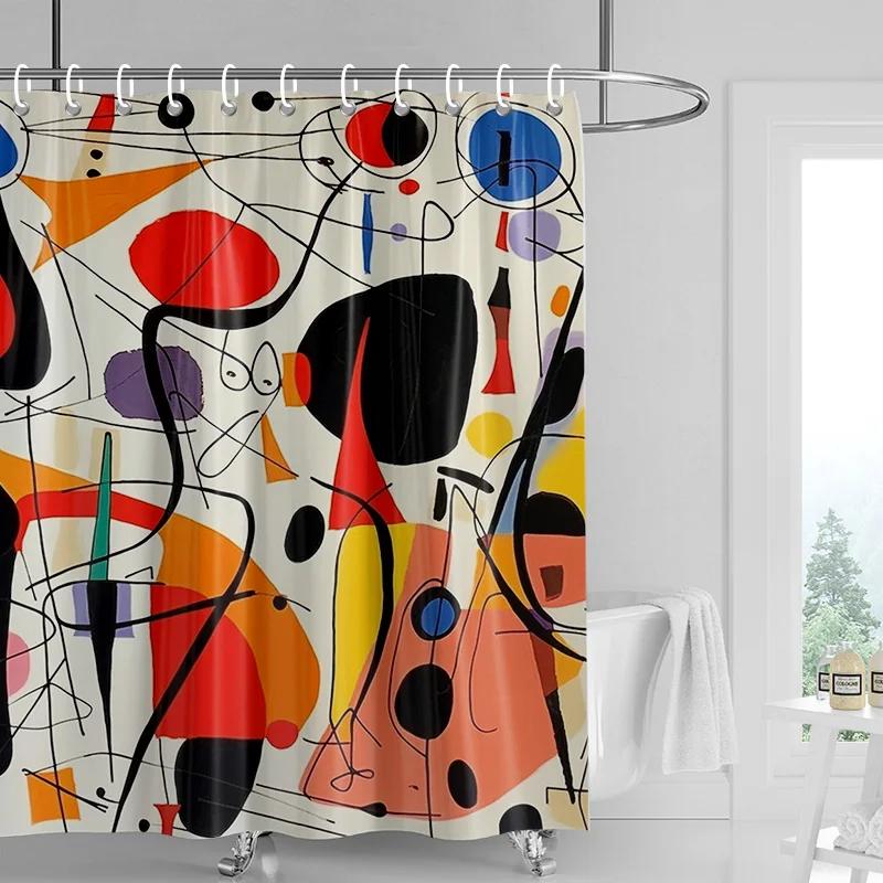 Morandi Colorful Abstract Plant Figure Shower Curtain Waterproof Mildew-proof Nordic Style Bathroom Decorative Shower Curtain