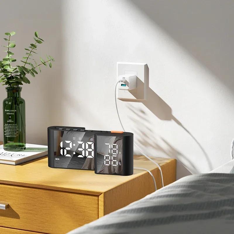 Sleek Bedside Alarm Clock Radio Large Dual Display Screen With Adjustable Brightness USB Port Sleep Timer FM76~108MHz FM Radio