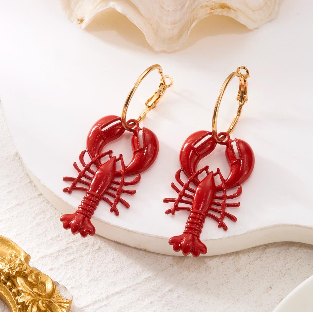 Vacation Style Funny Crab Shaped Dangle Earrings for Women Bohemia Red Lobster Pendant Earring Girls Summer Beach Party Jewelry