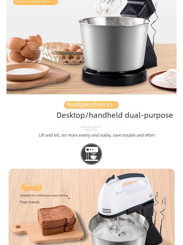 Electric Stand Mixer with Stainless Steel Bowl for Beating Eggs, Whipping Cream, and Mixing Cake & Dough