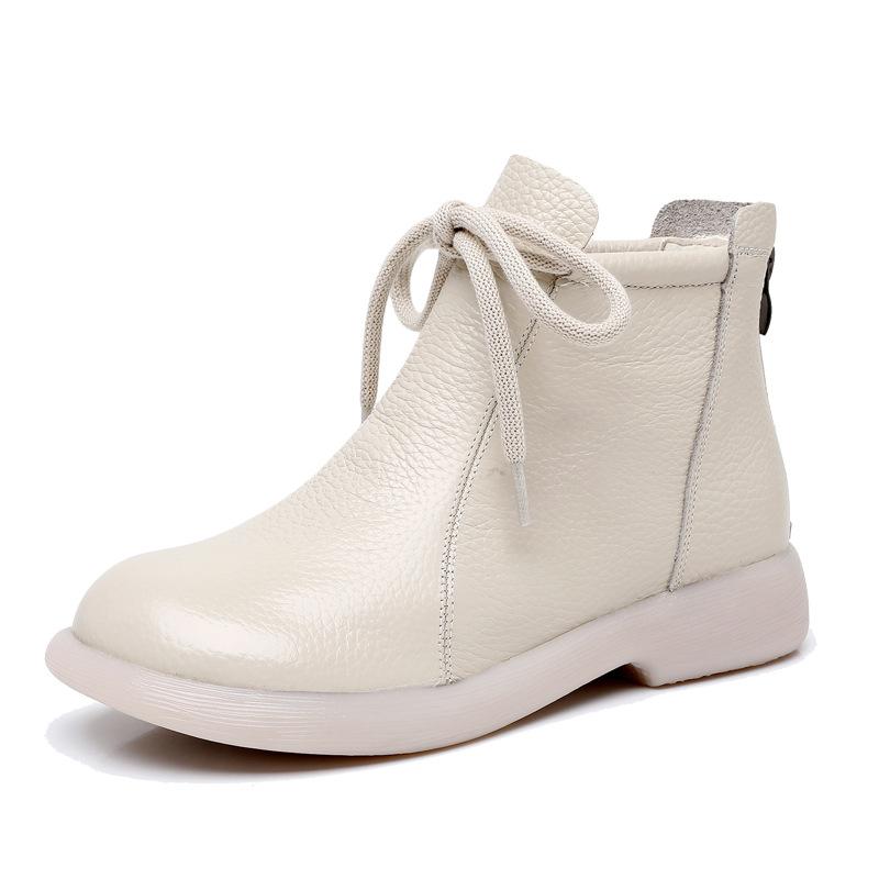 Women's shoes new flat bottomed short boots soft top soft sole middle-aged women's leather boots cowhide