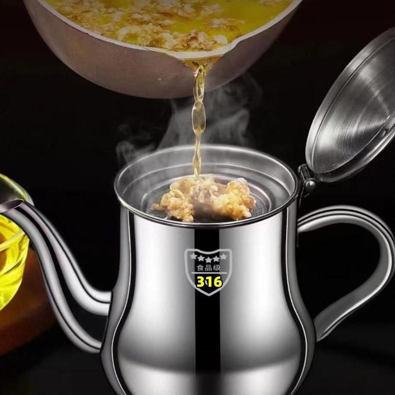 1Pc Household 316 Stainless Steel Oil Pot with Filter Oil Filter Pot Cooking Household Leak Proof Oil Pouring Seasoning Bottle